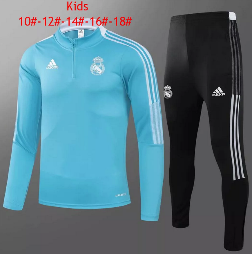 Kids 2021/22 Real Madrid Blue Training Kits Youth Sweater with Pants